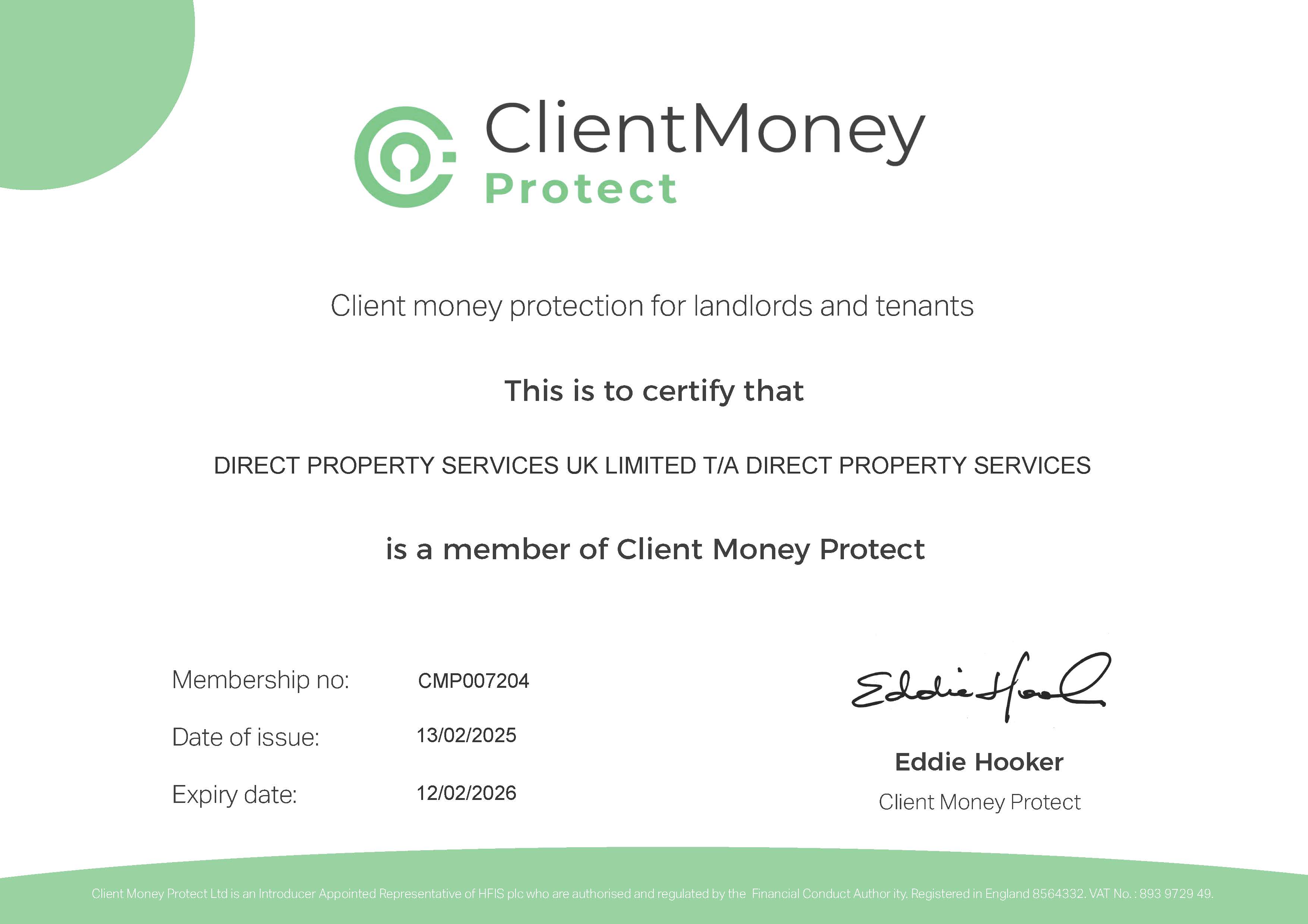 Client Money Protection Certificate